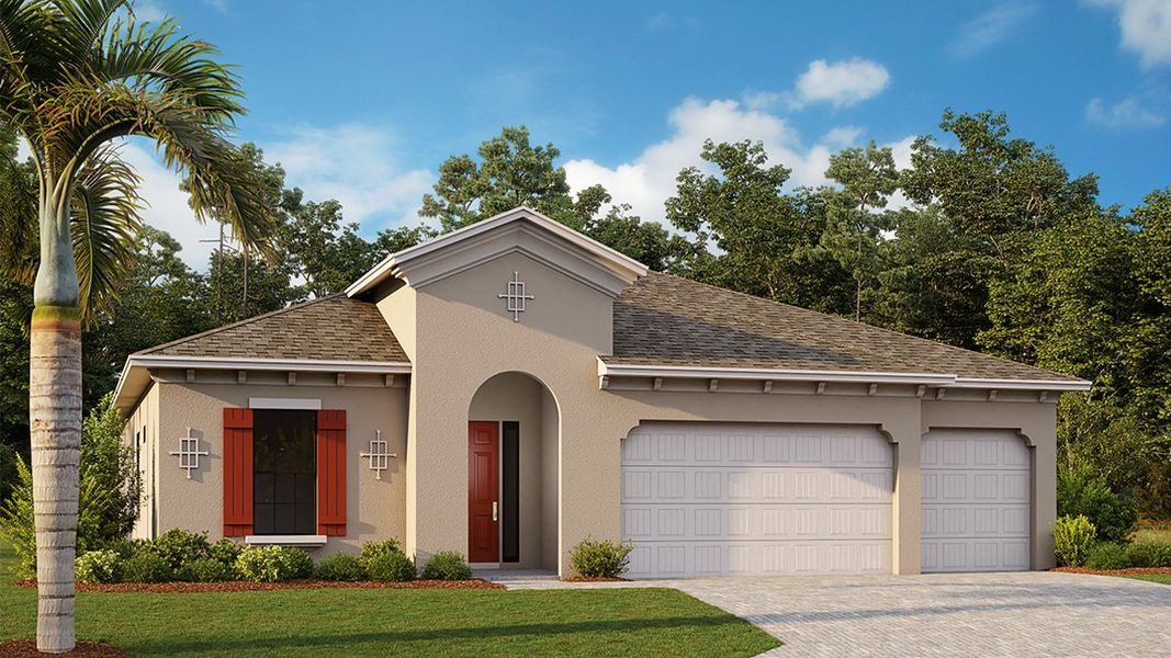 Representative exterior photo of a completed home built from the Wheaton by D.R. Horton in Coral Bay - Express & Tradition, North Fort Myers, FL (Image 1).