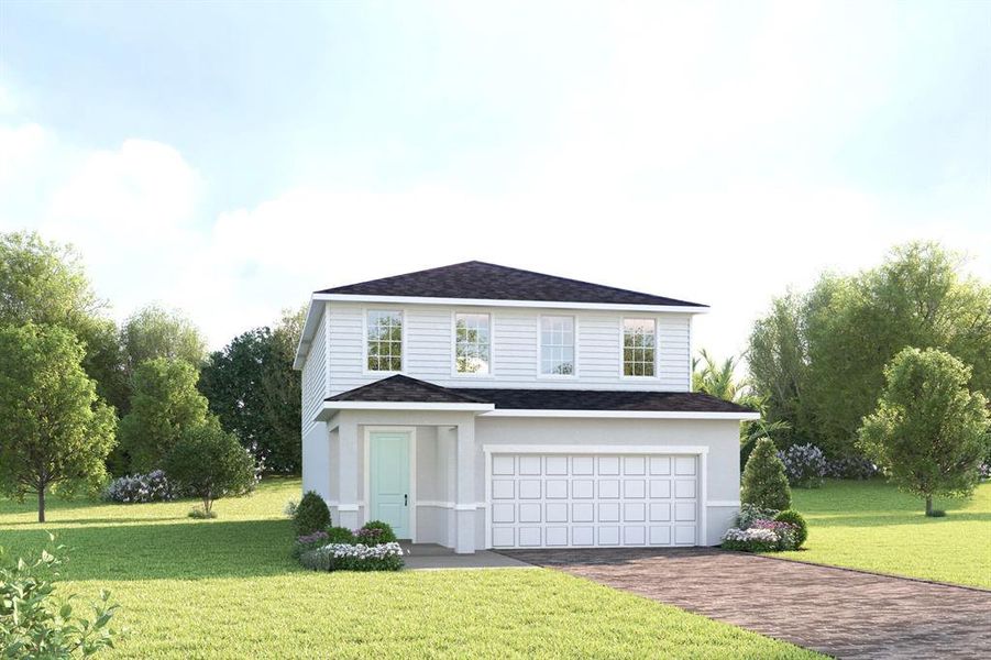 Front exterior of a new home in Reserve at Lake Meadows, Ocoee, FL, highlighting curb appeal (Image 1). Front exterior of a new home in Reserve at Lake Meadows, Ocoee, FL, highlighting curb appeal (Image 1).