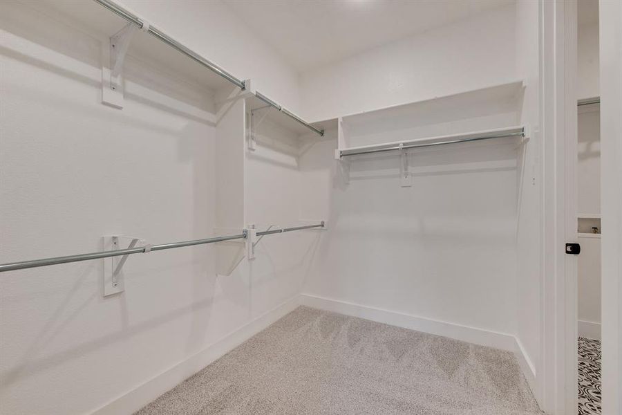 Walk in closet featuring light colored carpet Walk in closet featuring light colored carpet