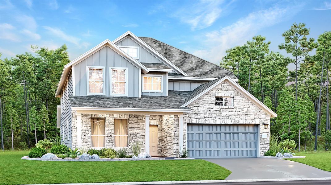Front exterior of a new home in Lively Ranch: Brookstone Collection, Georgetown, TX, highlighting curb appeal (Image 2).