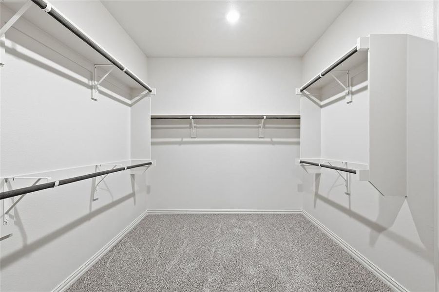 Walk in closet featuring light carpet Walk in closet featuring light carpet