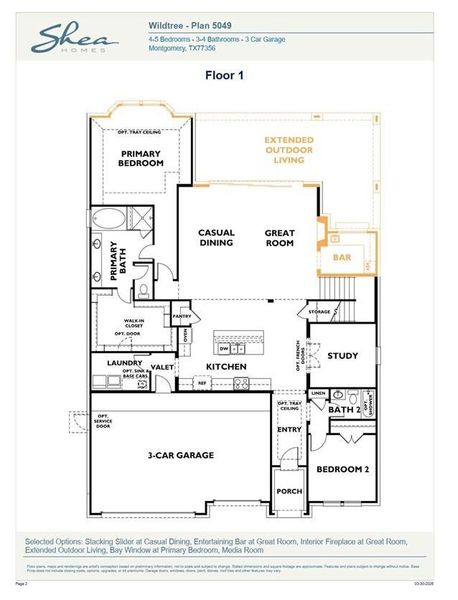 2D floor plan layout of this home in WILDTREE 60', Montgomery, TX (Image 6).