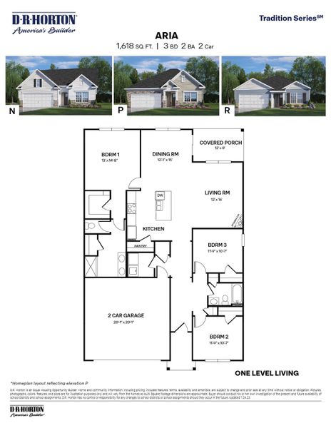 2D floor plan layout for the Aria by D.R. Horton in Saddlebrook, Rocky Mount, NC (Image 3).