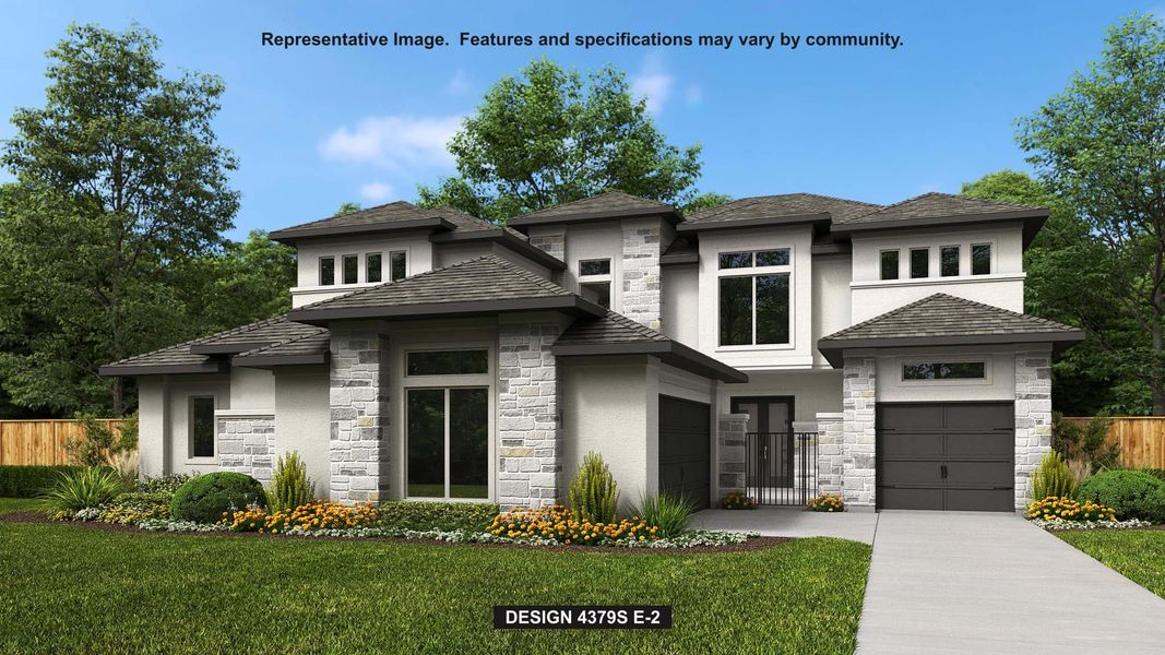 Front exterior of a new home in Santa Rita Ranch - Tierra Rosa, Liberty Hill, TX, highlighting curb appeal (Image 1). Front exterior of a new home in Santa Rita Ranch - Tierra Rosa, Liberty Hill, TX, highlighting curb appeal (Image 1).