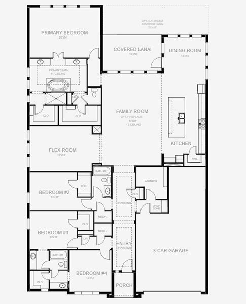 2D floor plan layout for the 2968F by Perry Homes in Glynlea Country Club 60', Port St. Lucie, FL (Image 3).