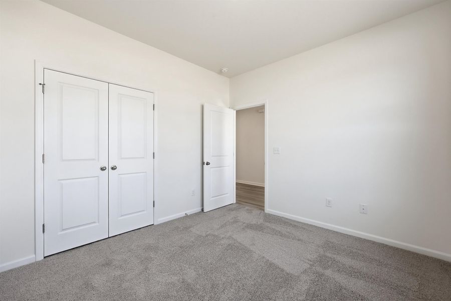 Unfurnished bedroom with carpet and a closet