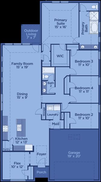 2D floor plan layout for the Sanders by UnionMain Homes in Walden Pond, Forney, TX (Image 3). 2D floor plan layout for the Sanders by UnionMain Homes in Walden Pond, Forney, TX (Image 3).