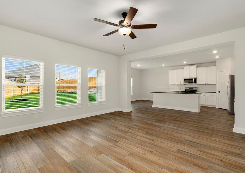 Open layout with the spacious living room connecting to the kitchen.