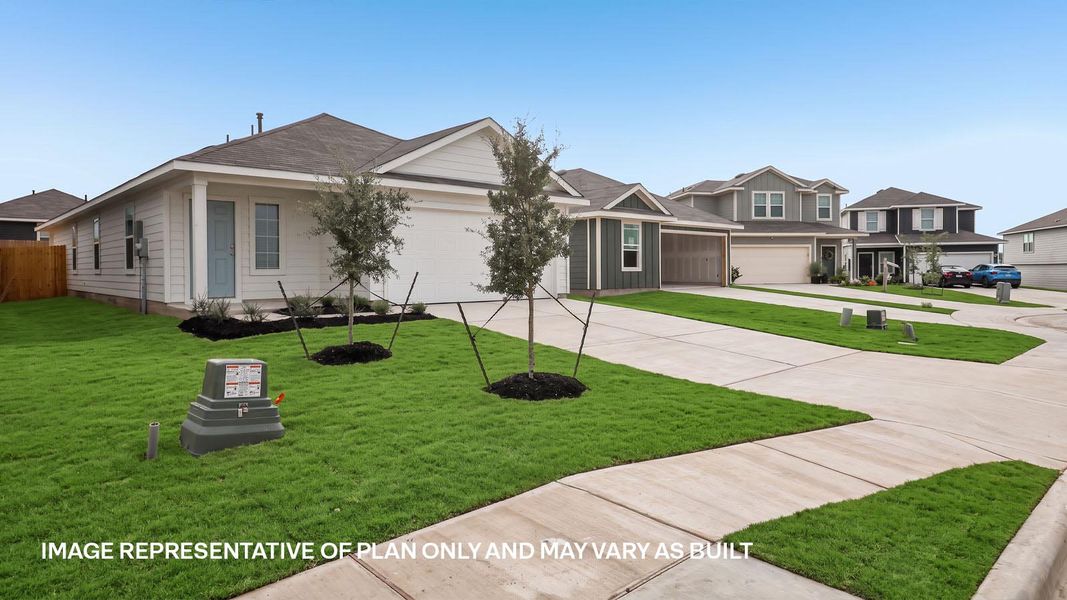 Front exterior of a new home in Durango, Mustang Ridge, TX, highlighting curb appeal (Image 18).