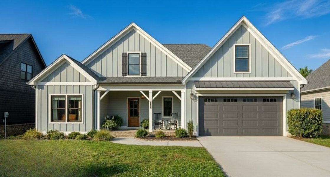 Front exterior of a new home in Paxton Pointe, Middle Valley, TN, highlighting curb appeal (Image 2). Front exterior of a new home in Paxton Pointe, Middle Valley, TN, highlighting curb appeal (Image 2).