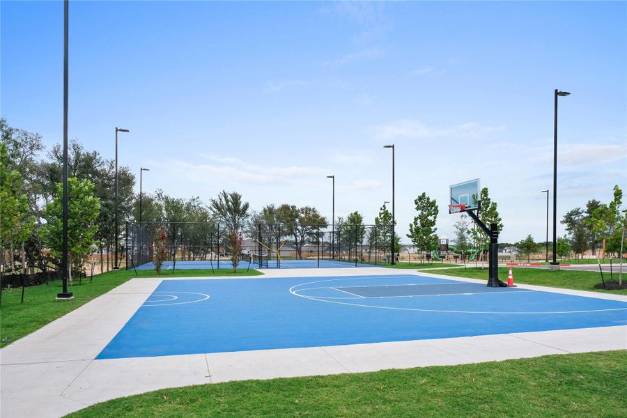 View of sport court with community. Basketball court and pickleball courts