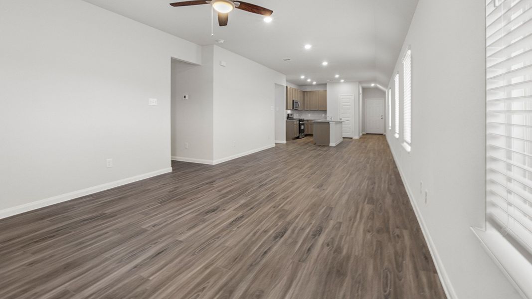 Family Room to Dining Area and Kitchen