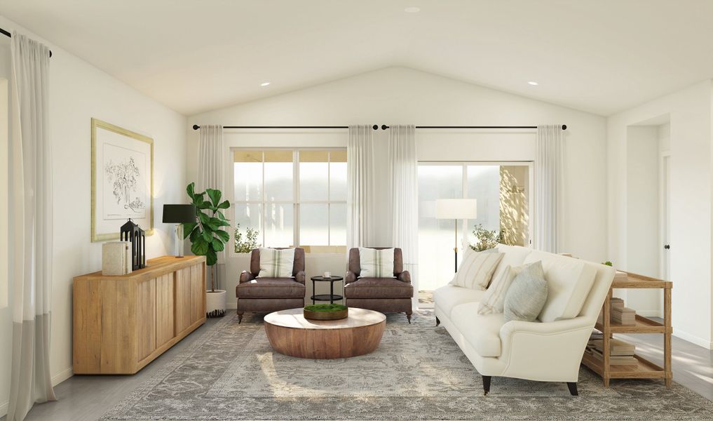 Great room with vaulted ceiling