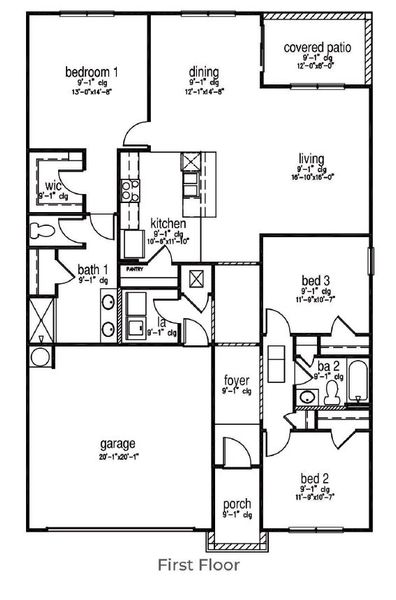 2D floor plan layout of this home in The Retreat at East Argent, Ridgeland, SC (Image 2).