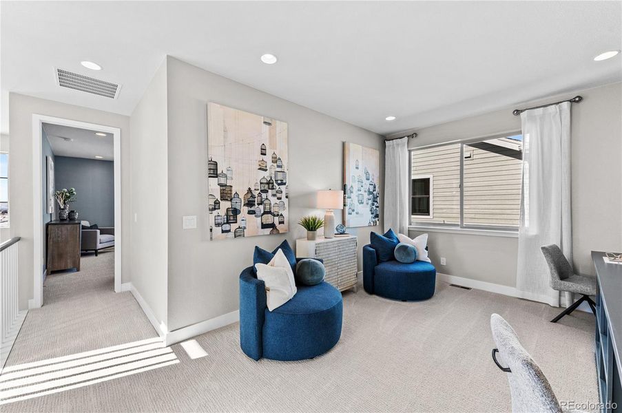 Furnished interior view inside a new home in Painted Prairie, Aurora (Image 13). Furnished interior view inside a new home in Painted Prairie, Aurora (Image 13).