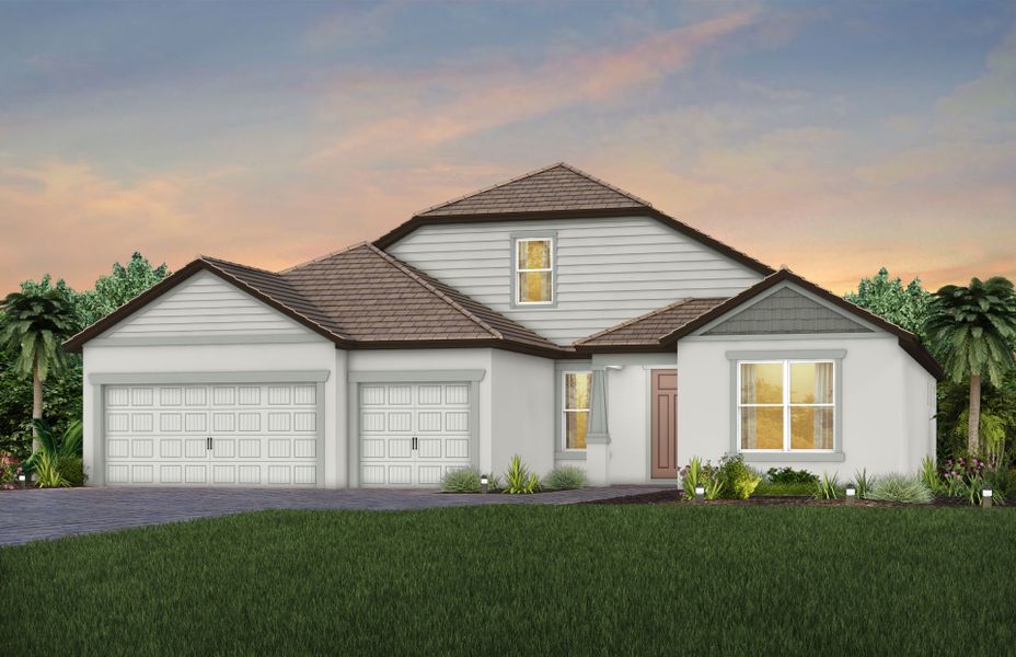 Representative exterior photo of a completed home built from the Stellar Grand by Del Webb in Del Webb Explore North River Ranch, Parrish, FL (Image 24). Representative exterior photo of a completed home built from the Stellar Grand by Del Webb in Del Webb Explore North River Ranch, Parrish, FL (Image 24).