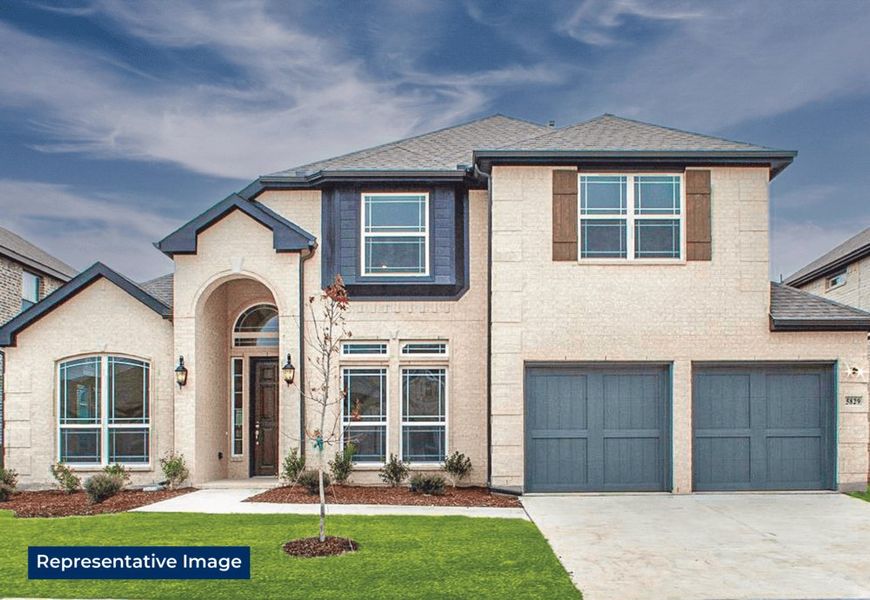 Representative exterior photo of a completed home built from the Bradford F by First Texas Homes in Mira Lagos Crossing, Grand Prairie, TX (Image 1). Representative exterior photo of a completed home built from the Bradford F by First Texas Homes in Mira Lagos Crossing, Grand Prairie, TX (Image 1).