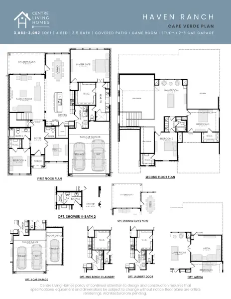 2D floor plan layout for the Cape Verde by Centre Living Homes in Haven Ranch, Waxahachie, TX (Image 3).