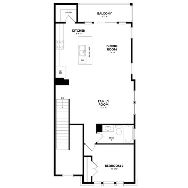 A meticulously designed floor plan details a versatile living space, complete with a family room, dining area, and well-appointed kitchen. A meticulously designed floor plan details a versatile living space, complete with a family room, dining area, and well-appointed kitchen.