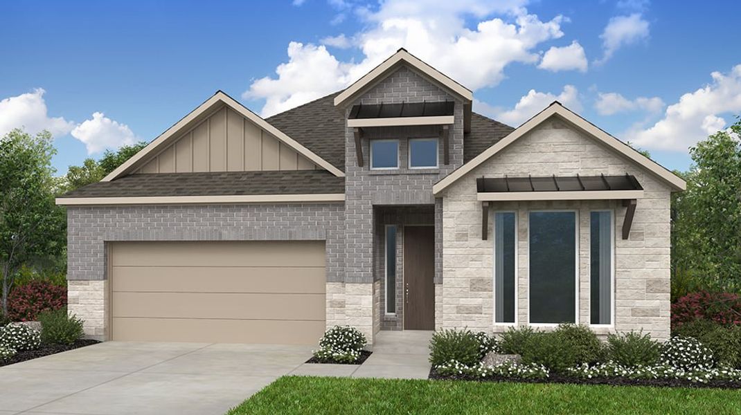 Representative exterior photo of a completed home built from the Enfield by Taylor Morrison in Village Grove, Dripping Springs, TX (Image 24).