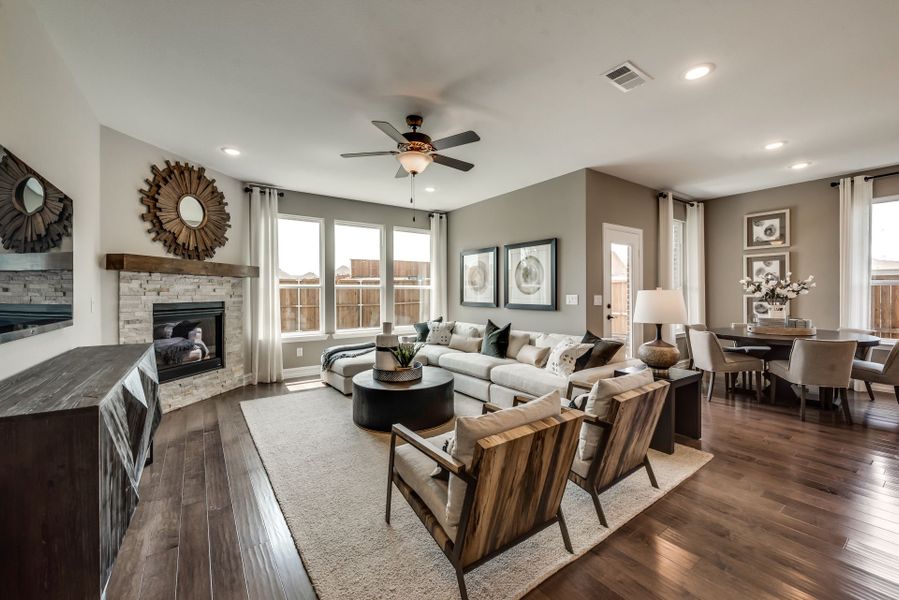 Spacious gathering room with optional fireplace