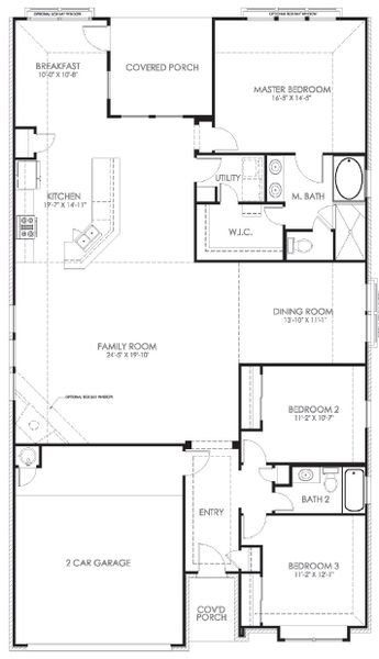 2D floor plan layout for the Avery 2137 C by Saratoga Homes in Kendall Lakes, Alvin, TX (Image 3).