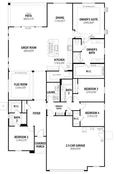 2D floor plan layout for the Mercury by Mattamy Homes in Cantabria at Rincon Knolls, Vail, AZ (Image 4).