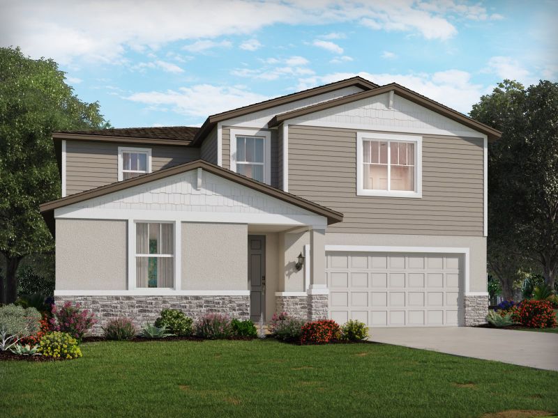 Representative exterior photo of a completed home built from the Primrose by Meritage Homes in Oakfield Trails - Classic Series, Parrish, FL (Image 17).