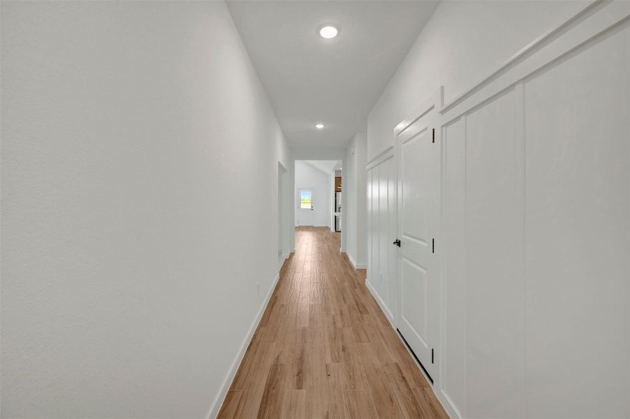 Welcoming foyer with decorative feature wall