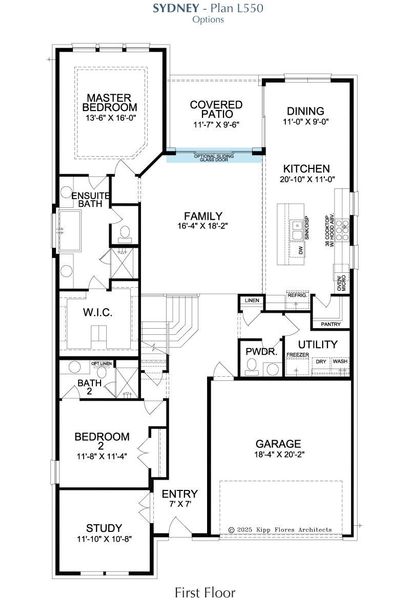 2D floor plan layout for the Sydney by Landon Homes in Fields - East Village, Frisco, TX (Image 5).