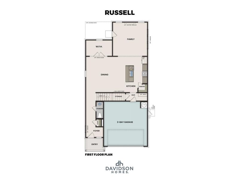 2D floor plan layout for the The Russell A by Davidson Homes LLC in Bailey Park, Fayetteville, TN (Image 3).