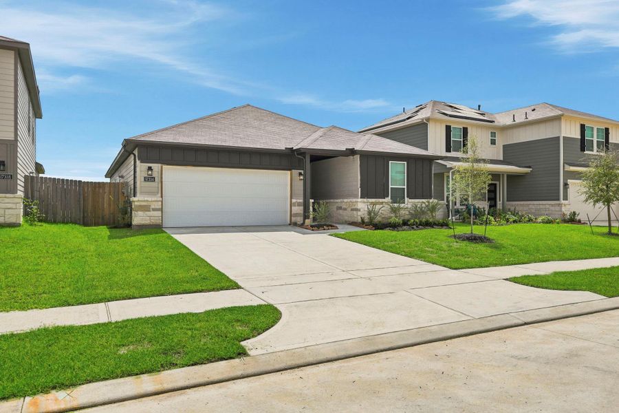 Front exterior of a new home in Paloma at Sanford Farms, Waller, TX, highlighting curb appeal (Image 18).