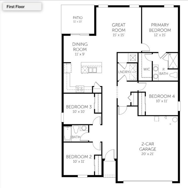 2D floor plan layout for the Bradley - Single Family Homes by Dream Finders Homes in Willowbrook North, Winter Haven, FL (Image 3).