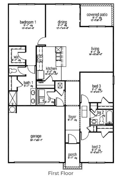 2D floor plan layout of this home in The Retreat at East Argent, Ridgeland, SC (Image 2).