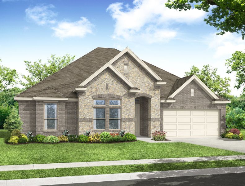 Representative exterior photo of a completed home built from the Donnington by Impression Homes in Timberbrook, Justin, TX (Image 10). Representative exterior photo of a completed home built from the Donnington by Impression Homes in Timberbrook, Justin, TX (Image 10).
