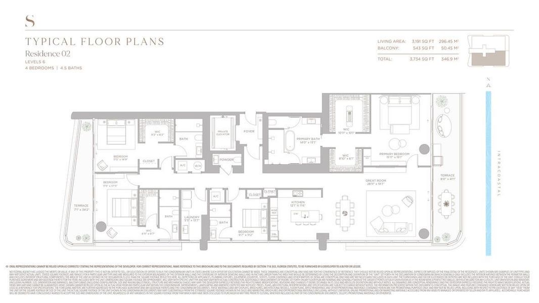 2D floor plan layout of this home in Sage Intracoastal Residences, Fort Lauderdale, FL (Image 4).