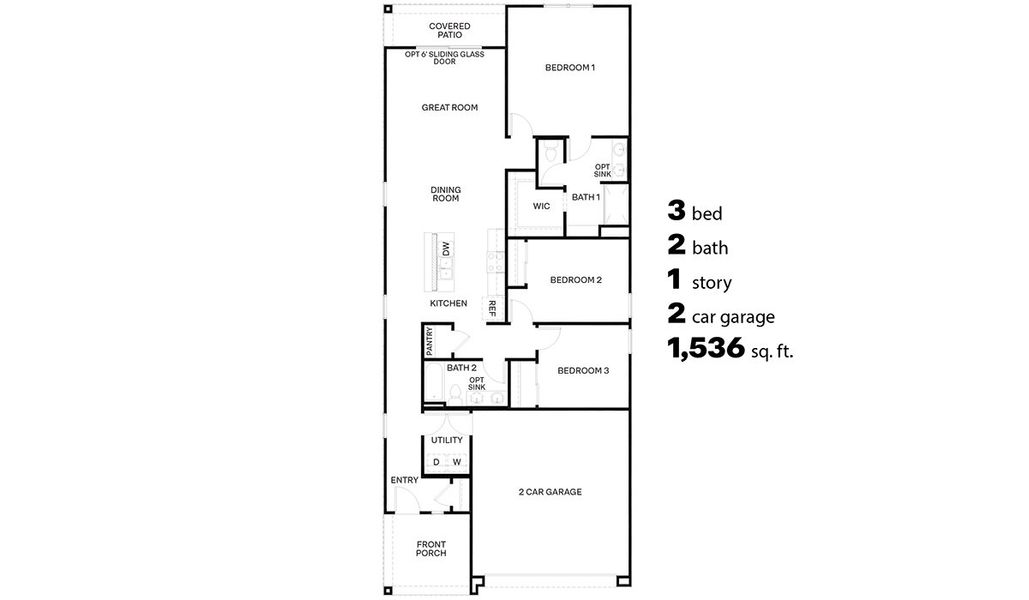 2D floor plan layout of this home in Saguaro Bloom, Marana, AZ (Image 3).