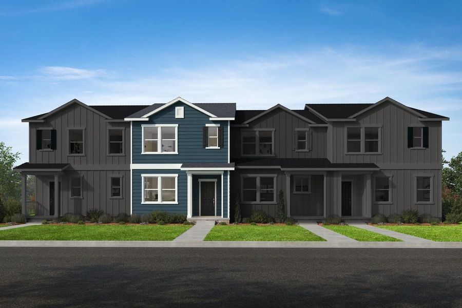 Representative exterior photo of a completed home built from the 1446 by KB Home in Gatsby Station Townhomes, Raleigh, NC (Image 8).