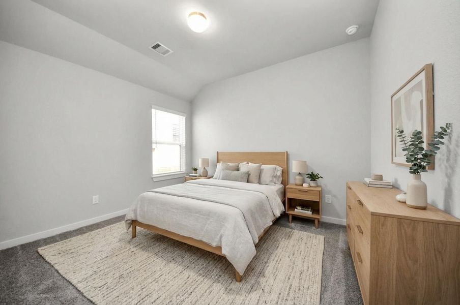 Virtually Staged - Secondary Bedroom. Sample photo of completed home with similar floor plan. Actual colors and selections may vary. Virtually Staged - Secondary Bedroom. Sample photo of completed home with similar floor plan. Actual colors and selections may vary.