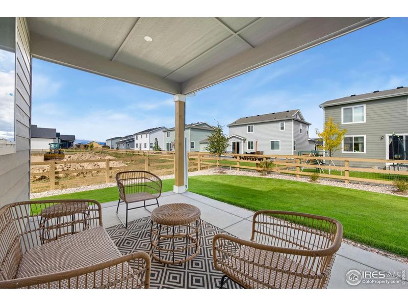 Exterior details and patio area of a home in Prairie Song, Windsor (Image 31).