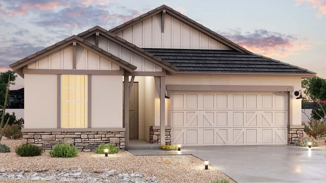 Representative exterior photo of a completed home built from the Bluebell by DRB Homes in Sienna Park, Buckeye, AZ (Image 5).