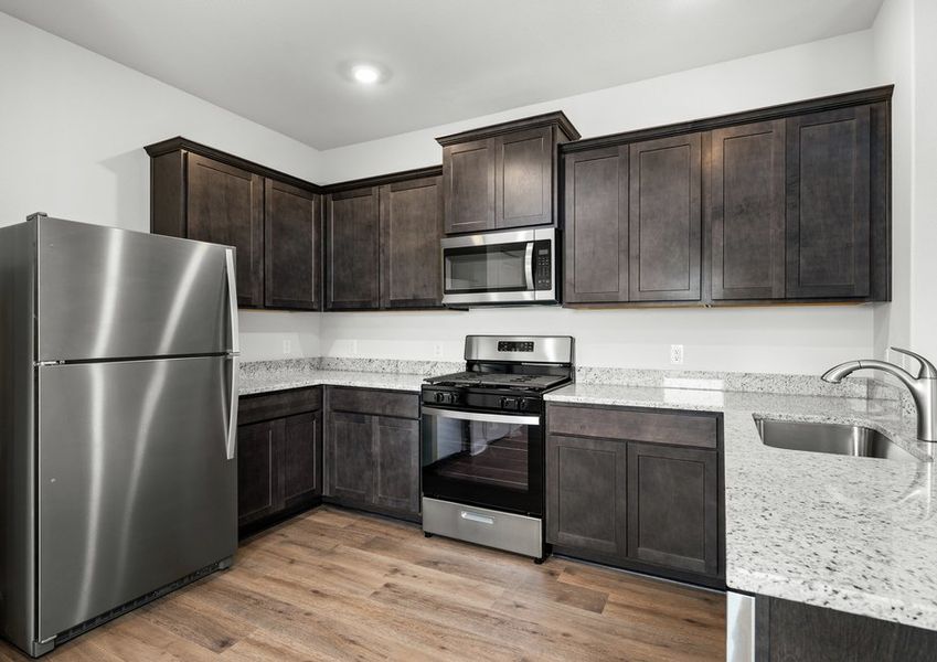 The kitchen of the Hawthorn has beautiful wood cabinetry. The kitchen of the Hawthorn has beautiful wood cabinetry.