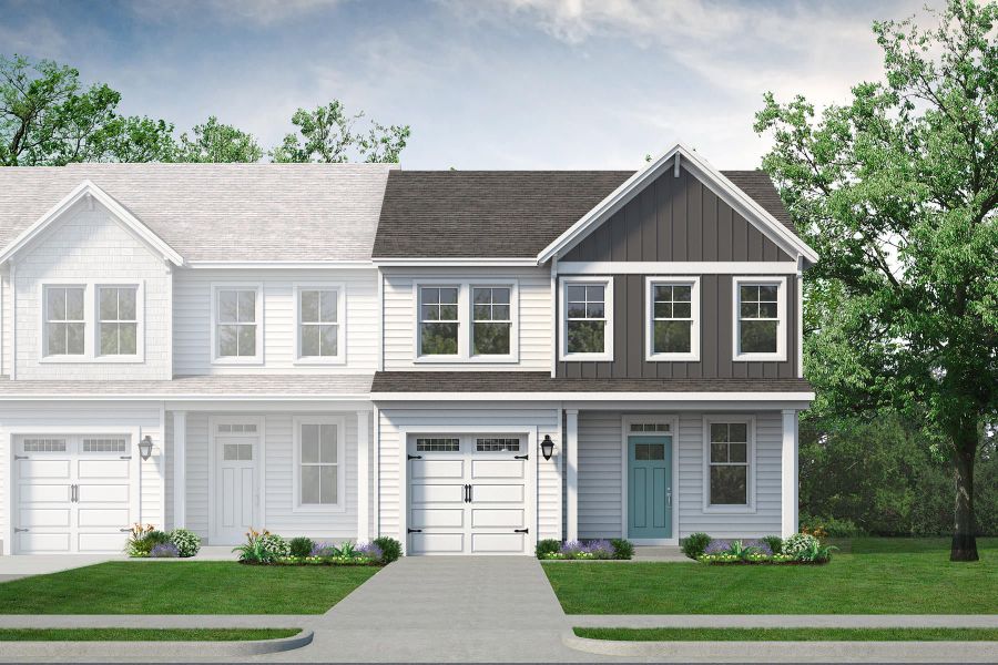 Representative exterior photo of a completed home built from the The Waterlily by Chesapeake Homes in Riverwalk Pointe at Mallory Creek - Townhomes, Winnabow, NC (Image 2). Representative exterior photo of a completed home built from the The Waterlily by Chesapeake Homes in Riverwalk Pointe at Mallory Creek - Townhomes, Winnabow, NC (Image 2).
