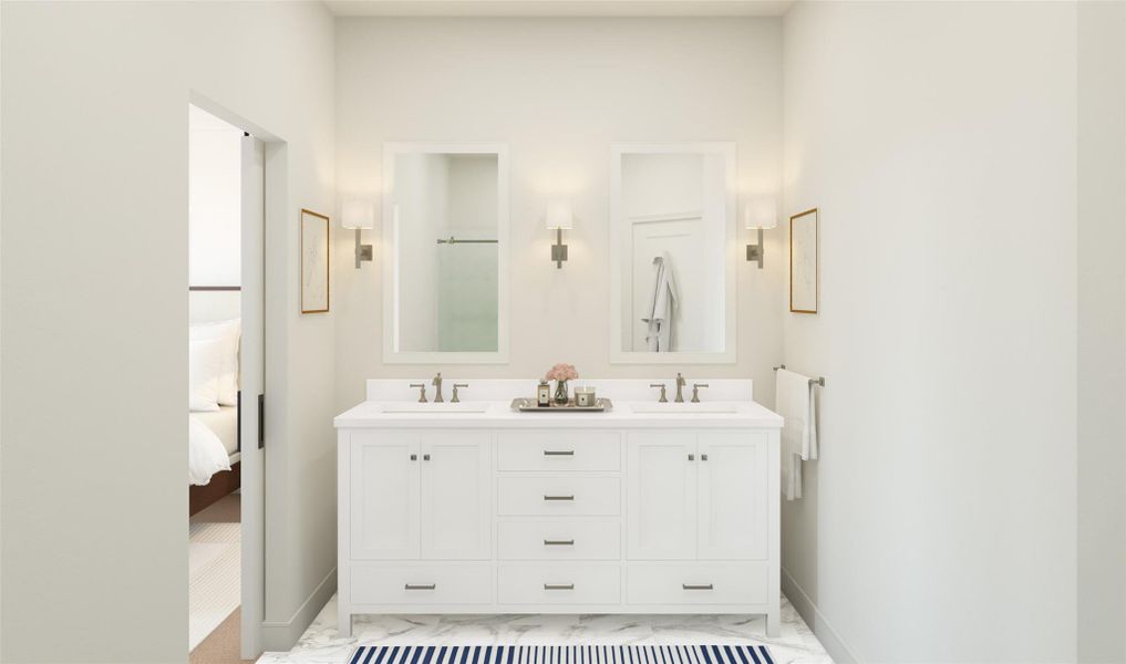 Relaxing primary bath with dual sinks (*Artist rendering used for illustration purposes only.)
