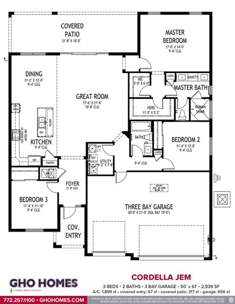2D floor plan layout for the Cordella Jem by GHO Homes in High Pointe, Vero Beach, FL (Image 30).