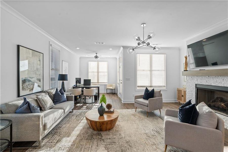 Furnished interior view inside a new home in Brackley Townhomes, Cumming (Image 70). Furnished interior view inside a new home in Brackley Townhomes, Cumming (Image 70).