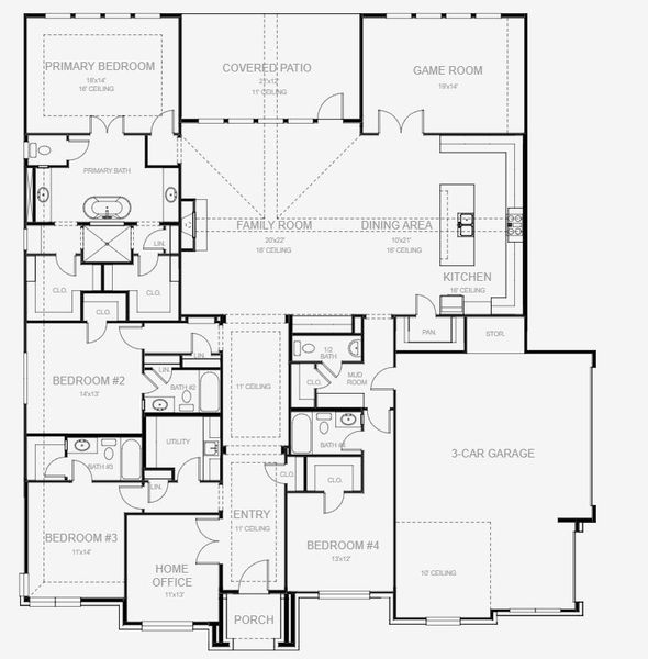 2D floor plan layout for the 3365A by Perry Homes in Thornebrook 1 Acre, Bulverde, TX (Image 3). 2D floor plan layout for the 3365A by Perry Homes in Thornebrook 1 Acre, Bulverde, TX (Image 3).
