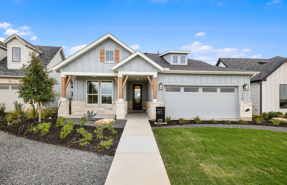 Representative exterior photo of a completed home built from the Mystique by Del Webb in Del Webb Austin at Lost Pines, Bastrop, TX (Image 32).