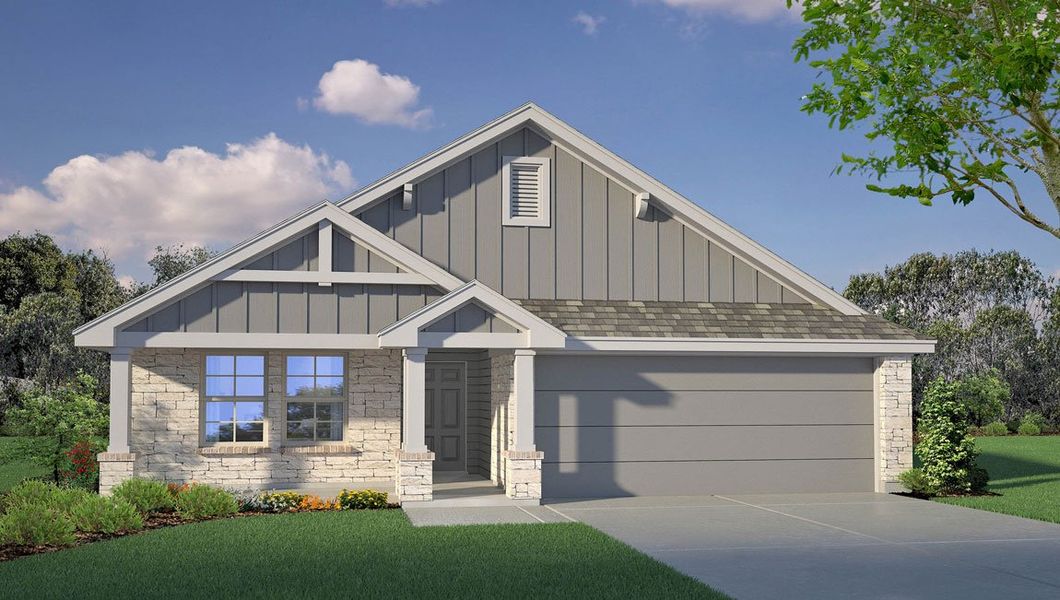 Representative exterior photo of a completed home built from the Roosevelt by D.R. Horton in Three Creeks - Colt Creek, Belton, TX (Image 1). Representative exterior photo of a completed home built from the Roosevelt by D.R. Horton in Three Creeks - Colt Creek, Belton, TX (Image 1).