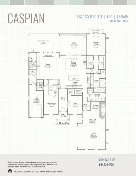 2D floor plan layout for the Caspian by Riverside Homes in Hidden Creek at SilverLeaf, St. Augustine, FL (Image 5).